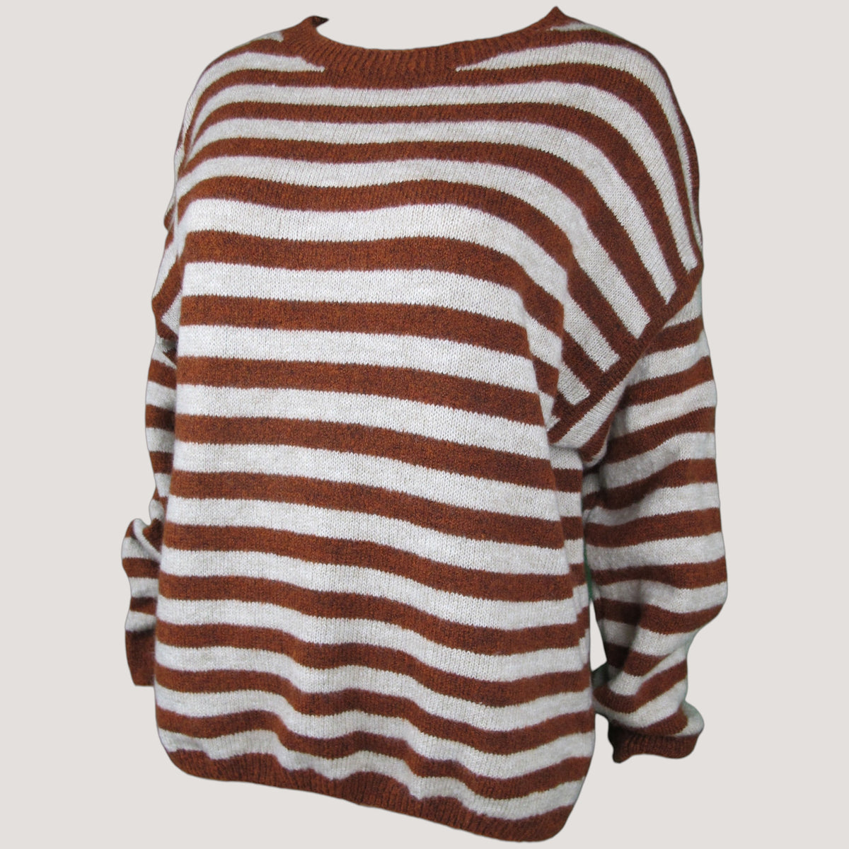 Lina Randig Stickad Tröja Burgundy/ Beige