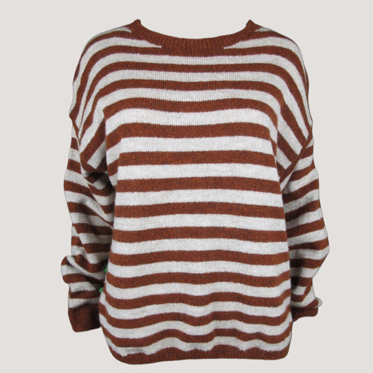 Lina Randig Stickad Tröja Burgundy/ Beige